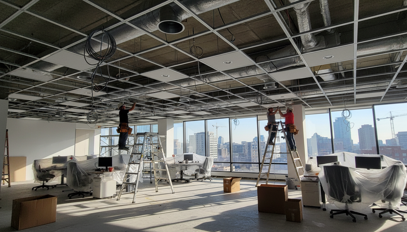 Suspended acoustical ceiling install — BH Drywall Metro Detroit, Metro Detroit, MI