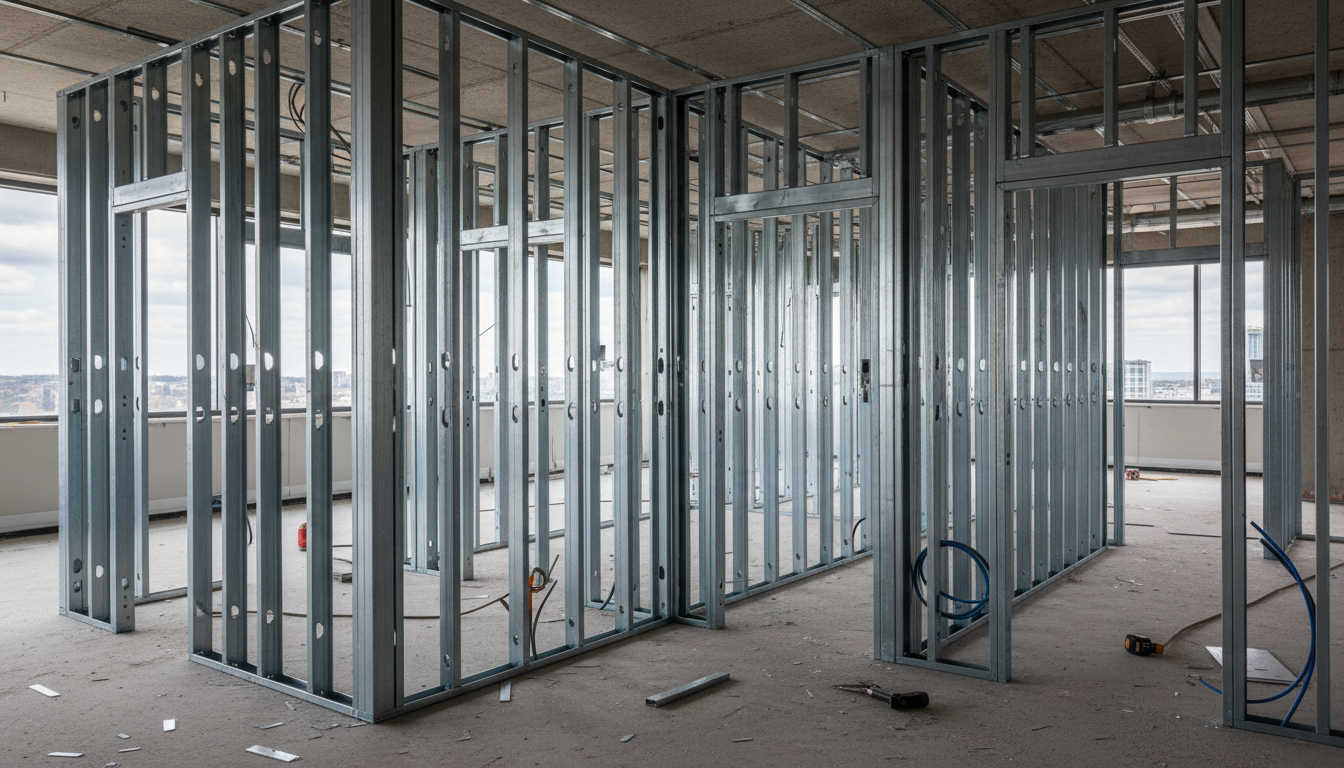 Metal stud partition framing — BH Drywall Metro Detroit, Metro Detroit, MI