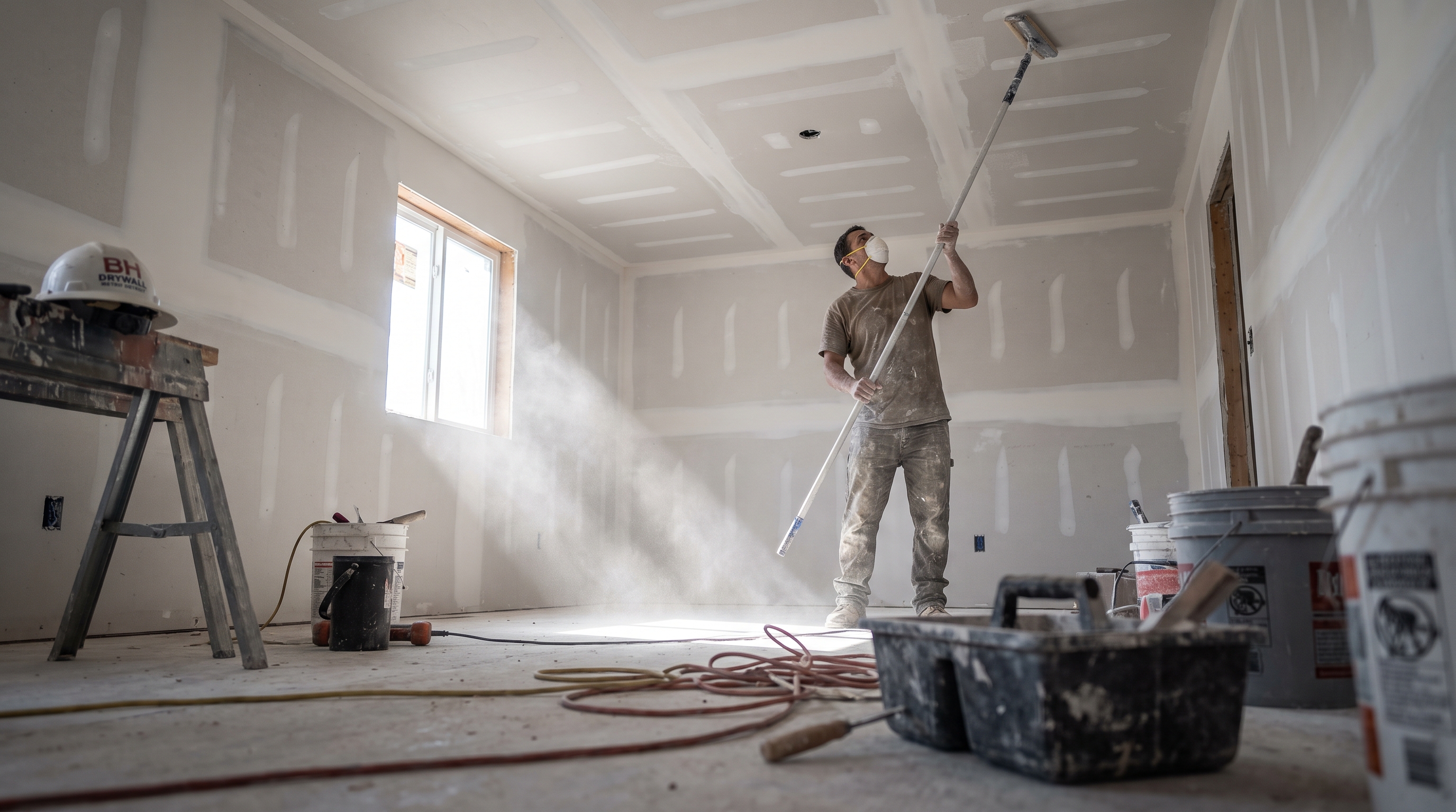 Drywall crew pole sanding — BH Drywall Metro Detroit, Metro Detroit, MI
