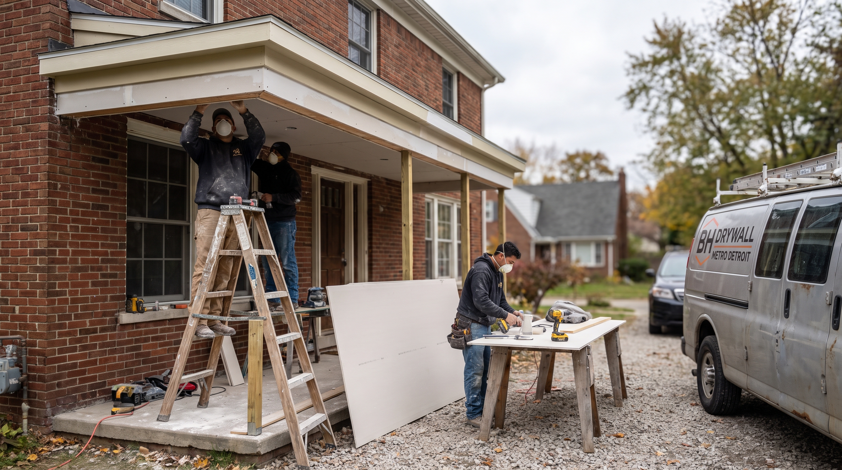 Exterior soffit drywall repair — BH Drywall Metro Detroit, Metro Detroit, MI