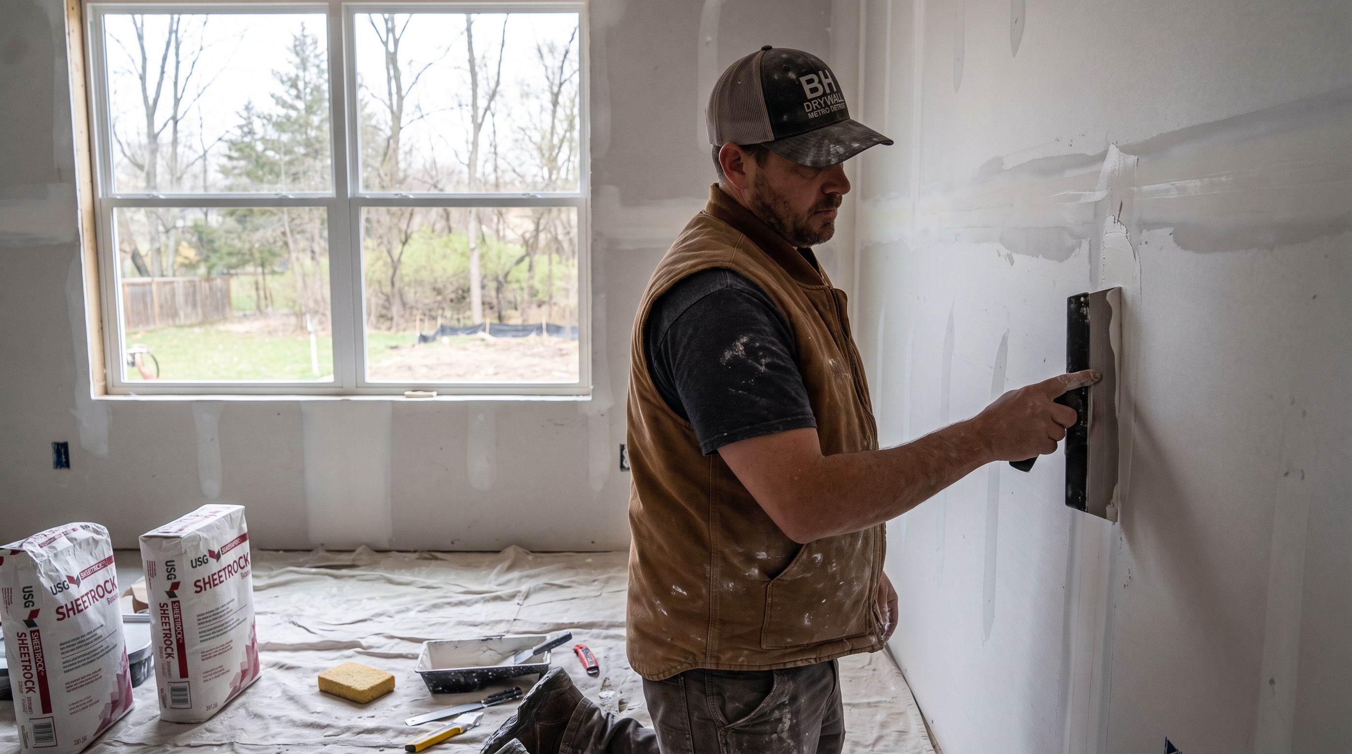 Mud and tape on drywall joint — BH Drywall Metro Detroit, Metro Detroit, MI